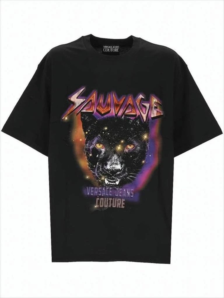 Versace Graphic Black Panther Short-Sleeve T-Shirt with Cosmic Elements
