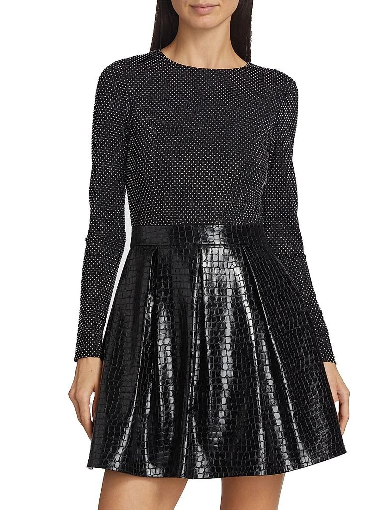 ALICE + OLIVIA Women's Chara Crocodile-Embossed Faux Leather Minidress - Black - Size 12 ALICE + OLIVIA Women's Chara Crocodile-Embossed Faux Leather Minidress - Black - Size 12