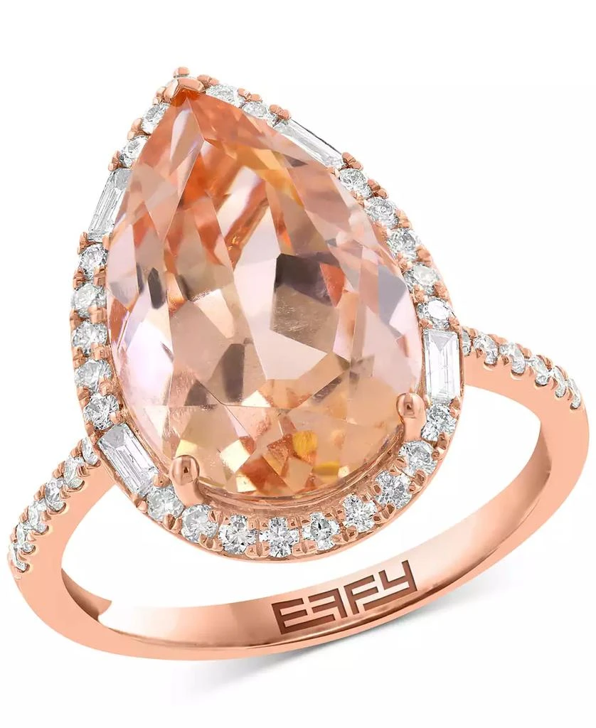 Effy EFFY® Morganite (6 ct. t.w.) 
Diamond (1/2 ct. t.w.) Pear-Shaped Halo Statement Ring in 14k Rose Gold 1