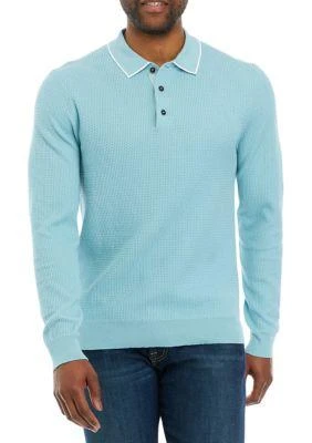 Magaschoni Men
s Long Sleeve Tipped Collar Sweater 1