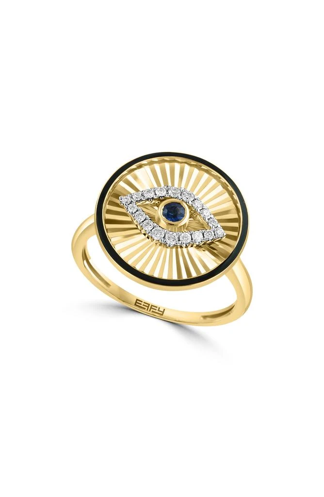 Effy 14K Yellow Gold Diamond & Sapphire Evil Eye Ring 1