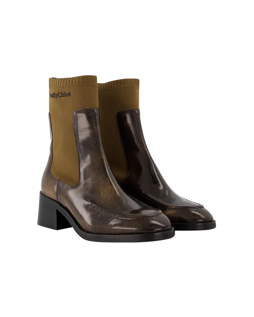 See by Chloé Mallory Boots in Brown Leather/Fabric