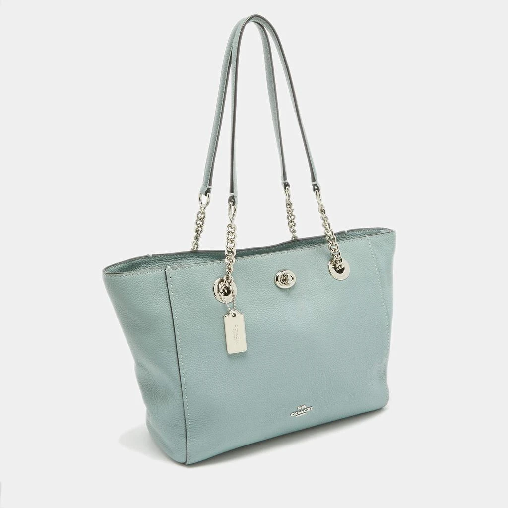 Coach Coach Light Blue Leather Turnlock Chain Tote 3