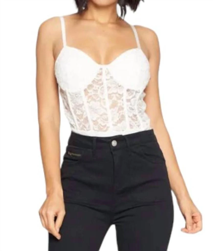 Chocolate USA Lace Bustier Bodysuit In White 1