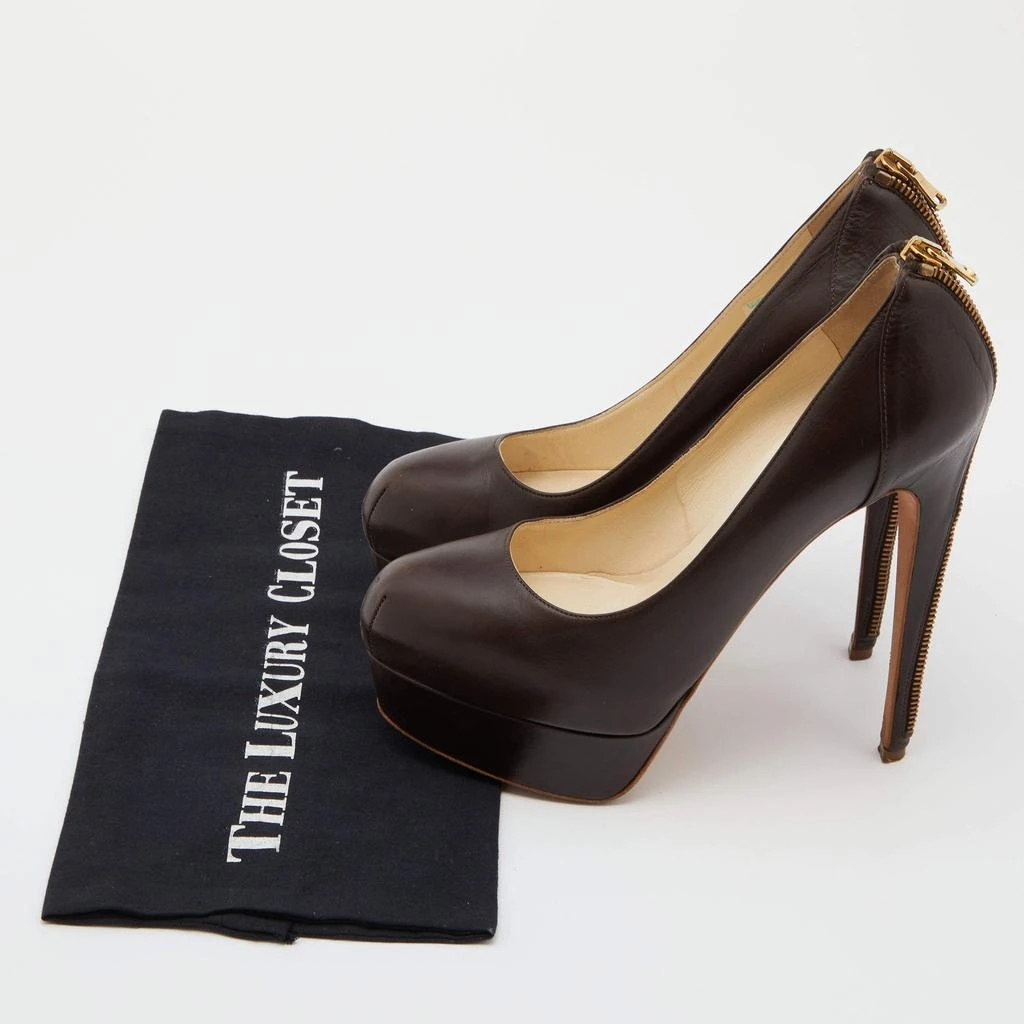 Brian Atwood Brian Atwood Brown Leather Chain Heel Platform Pumps Size 38.5 9