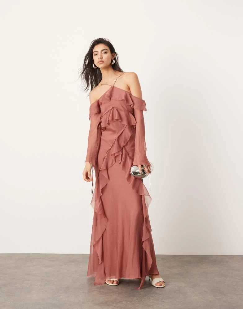 halter ruffle wedding dress Chiffon A-Line Halter Sleeveless Long Beach Wedding Dress with Lace,MW336 main image 0