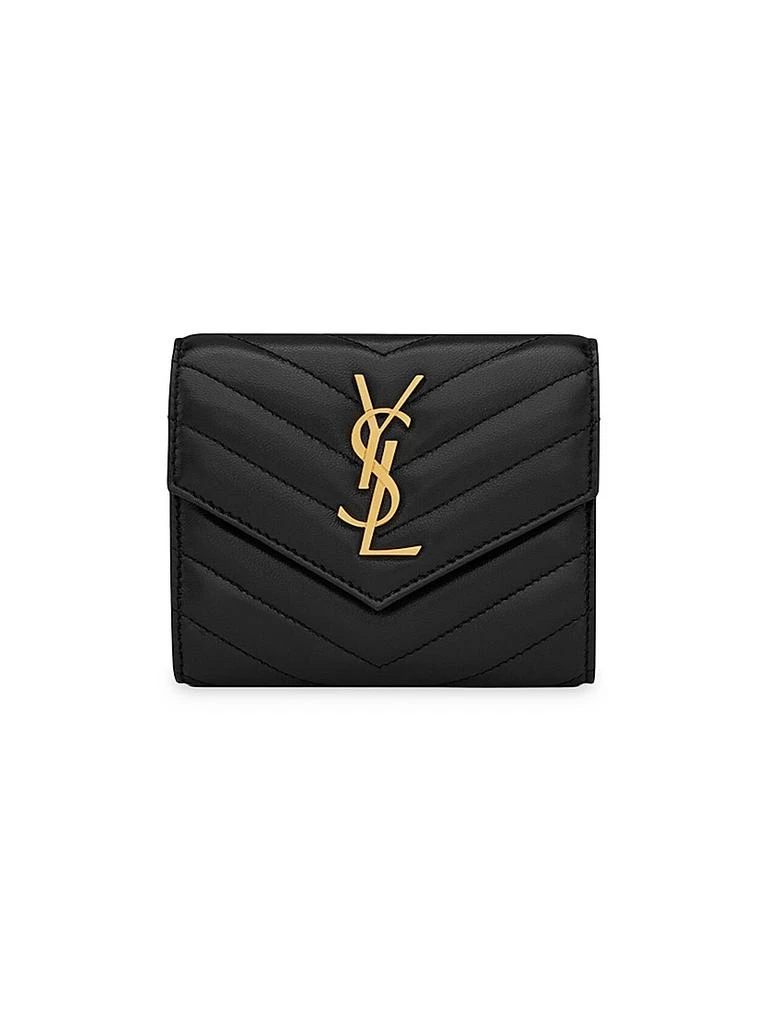 Yves Saint Laurent Cassandre Matelassé Compact Tri-Fold Wallet In Lambskin 1