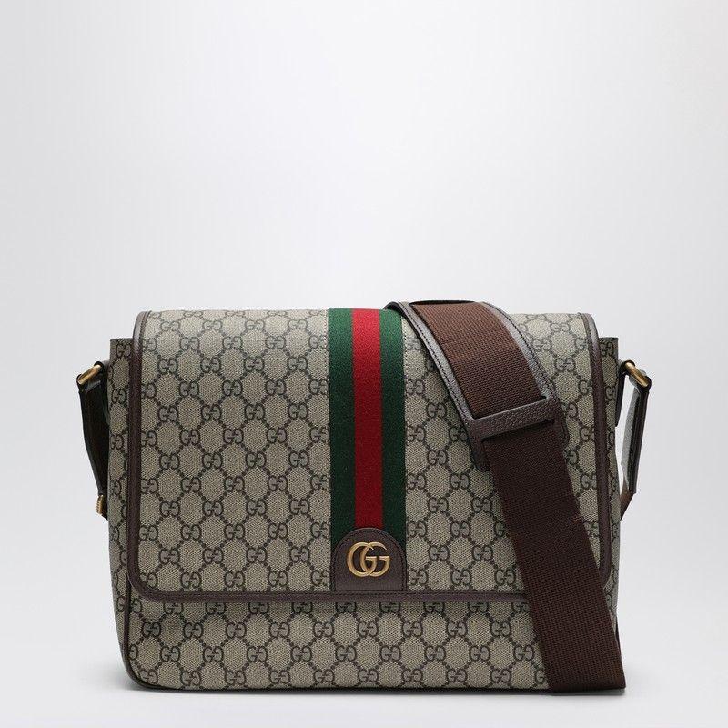 ショルダーバッグ GUCCI SMALL SHOULDER BAG IN BEIGE AND EBONY GG FABRIC Gucci SHOULDER BAG WITH WEB DETAIL IN BEIGE AND EBONY GG