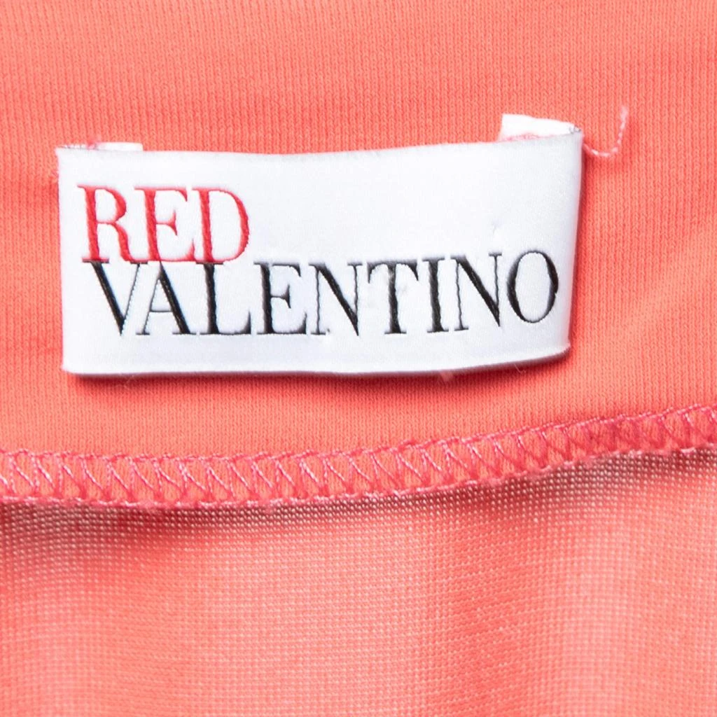 RED Valentino RED Valentino Coral Pink Jersey & Knit Bow Detail Pleated Dress S 4