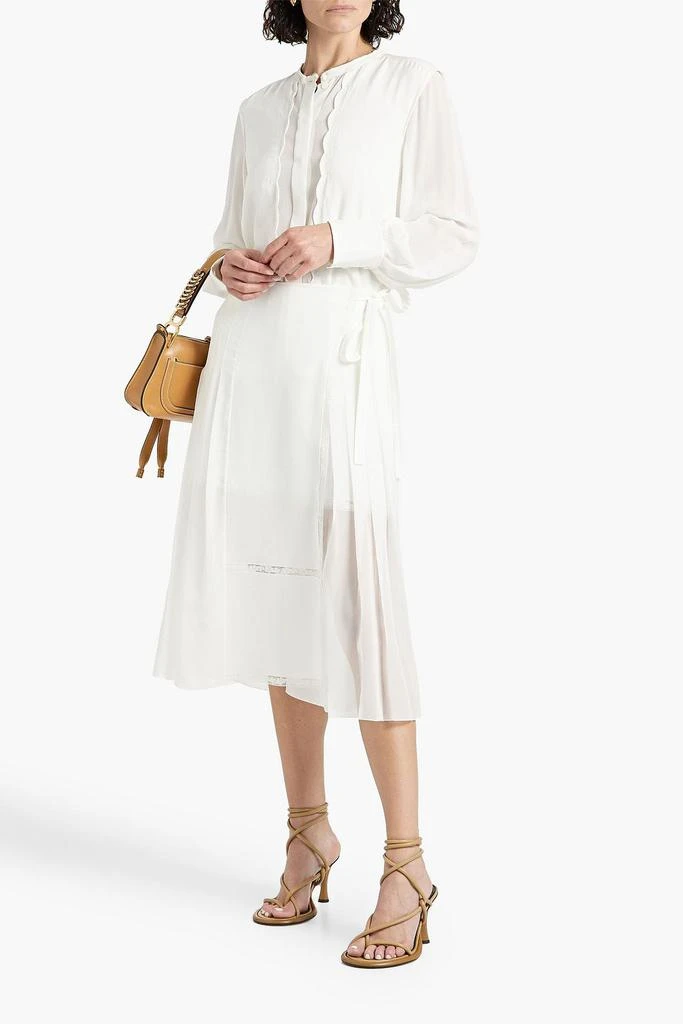 Chloé Lace-trimmed crepe de chine midi wrap skirt 2