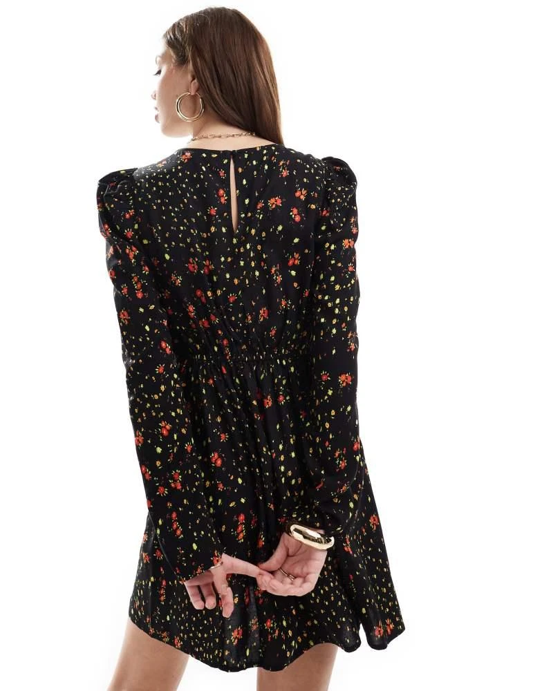 Miss Selfridge Miss Selfridge Ribbon detail tea dress in black floral print 4