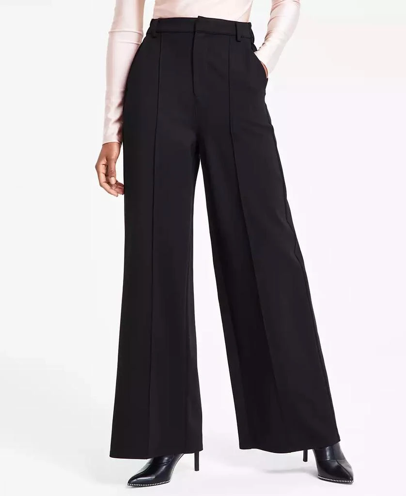 Bar III Women's Petite High-Leg Wide-Leg Seamed Ponte Pants, Created for Macy's 2