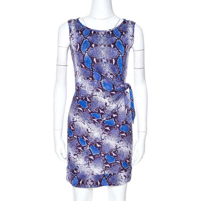 Diane von Furstenberg Diane Von Furstenberg Blue Python Print Silk Jersey Della Dress XS