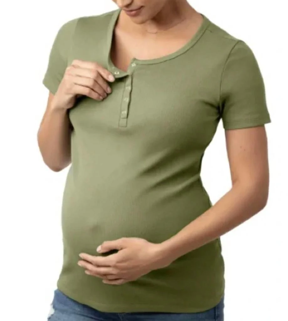 Kindred Bravely Organic Cotton Nursing & Maternity Henley Short Sleeve Shirt In Olive 1