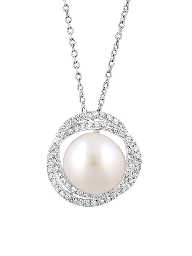 Saks Fifth Avenue Collection 14K White Gold, Freshwater Pearl 
0.34 TCW Diamond Pendant Necklace 3