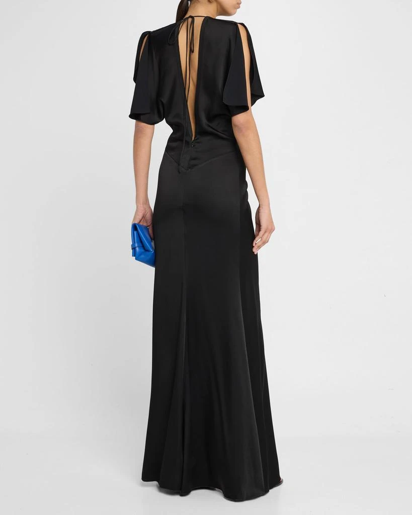 Victoria Beckham Gathered-Waist Backless Satin Gown 3
