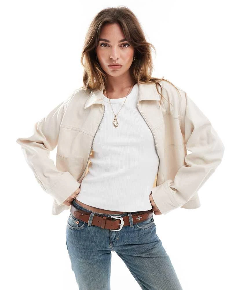 ASOS ASOS DESIGN twill top collar jacket stone 1