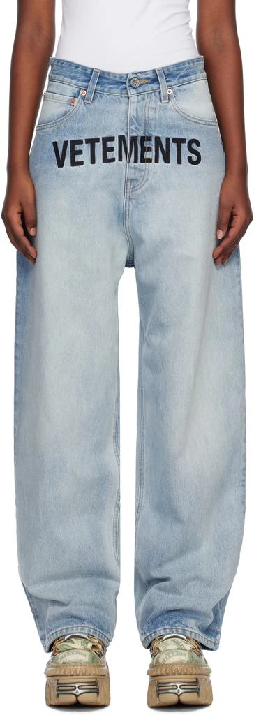 Vetements Blue Embroidered Logo Baggy Jeans 1