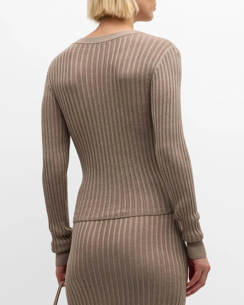 ADAM LIPPES Parker Cashmere-Silk Rib Knit Long-Sleeve Henley Sweater 6