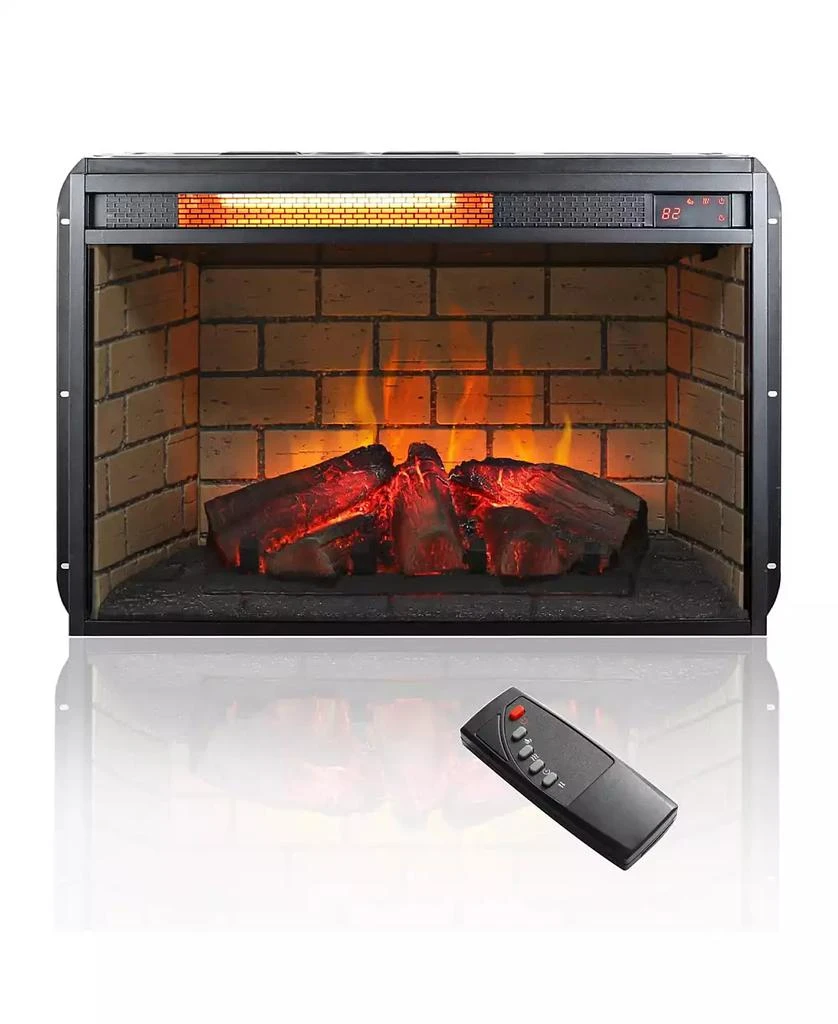 Flynama 26 inch infrared quartz heater fireplace insert -woodlog version with brick 2
