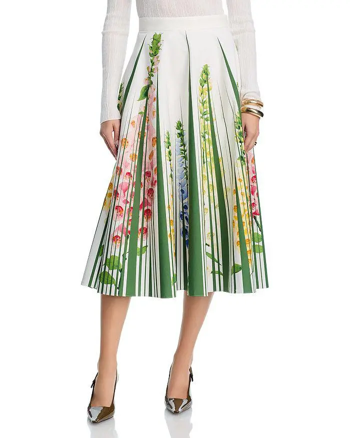 Oscar de la Renta Foxgloves Pleated A Line Skirt