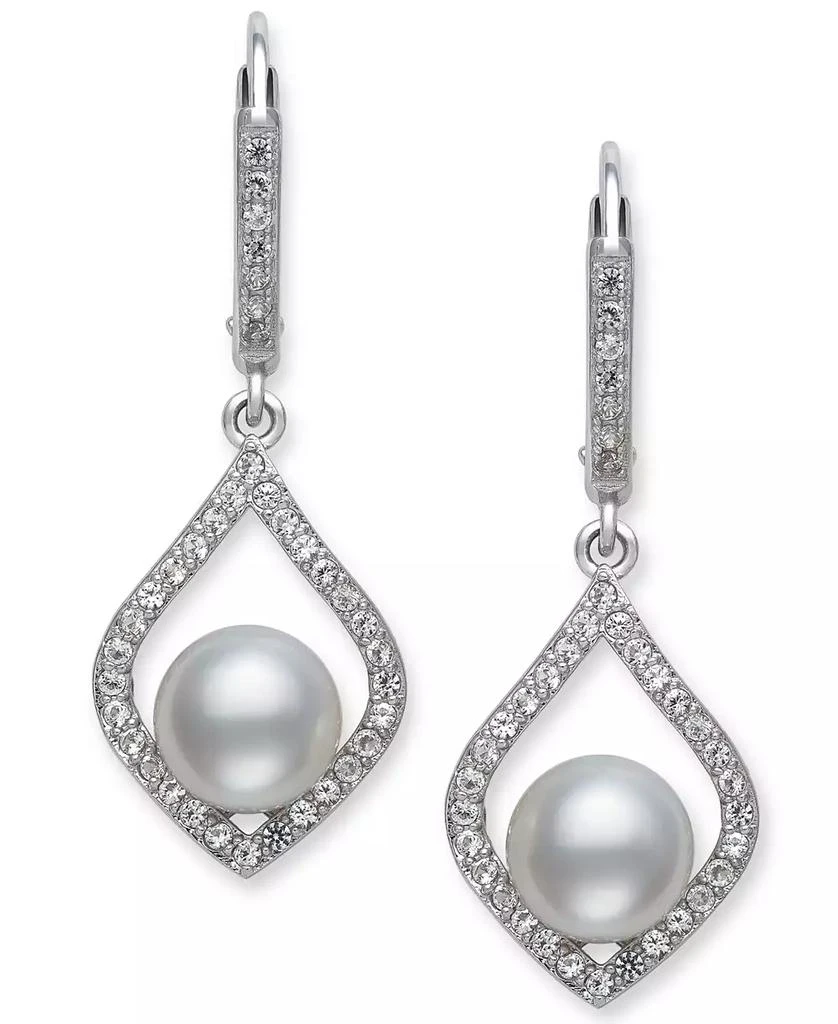 Belle de Mer Cultured Freshwater Pearl (7mm) & Cubic Zirconia Drop Earrings in Sterling Silver 3