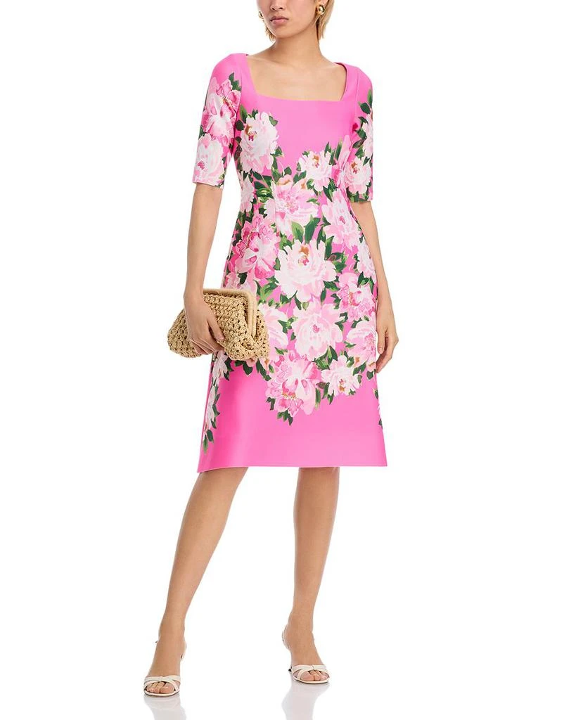 Teri Jon Scuba Square Neck Flower Print Dress 2