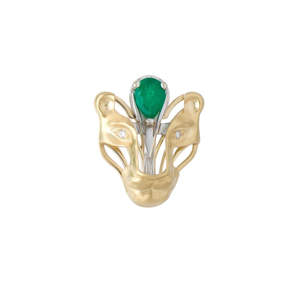 Mozafarian Diamond and emerald leo pendant