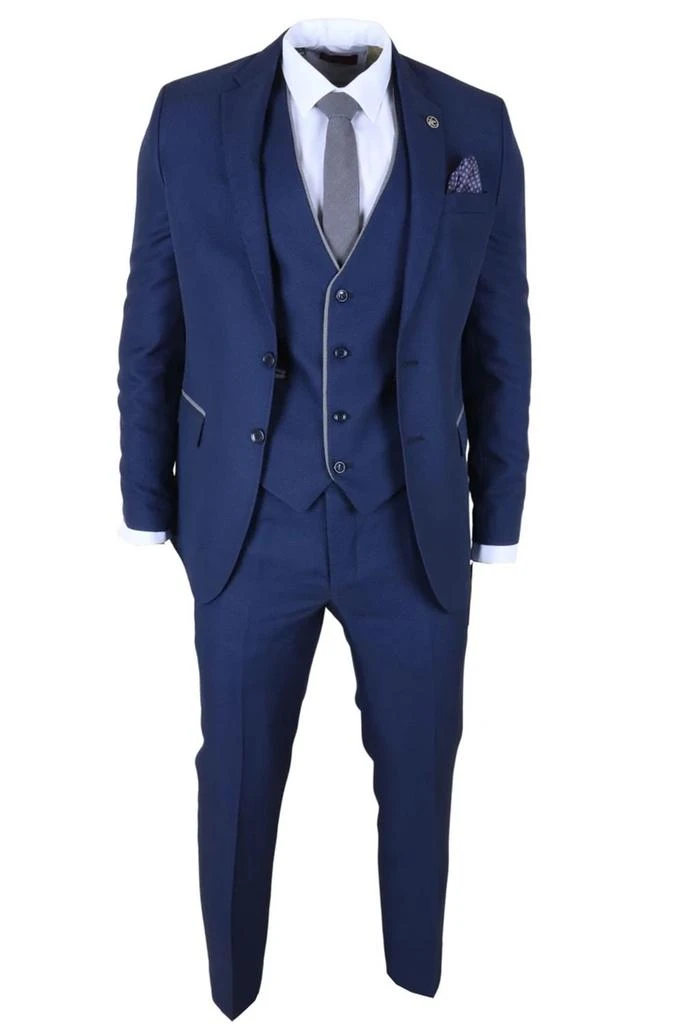 TruClothing 3 Piece Suit Contrast Trim Tailored Fit Formal Attire 2