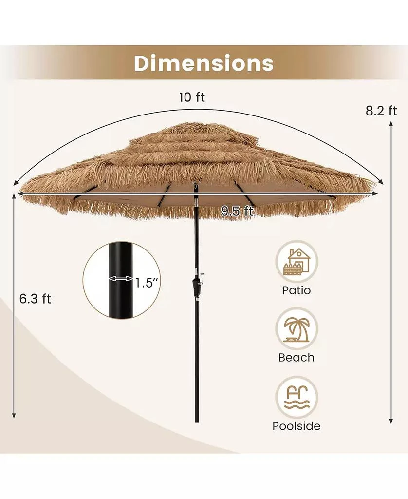 Gymax 10 FT Hula Thatched Tiki Umbrella 2-Tier Hawaiian Style Solar Patio Umbrella 3
