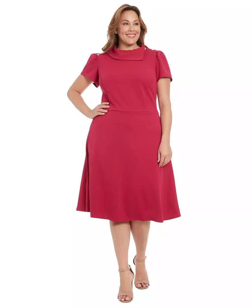 London Times Plus Size Foldover-Neck Fit & Flare Dress 3