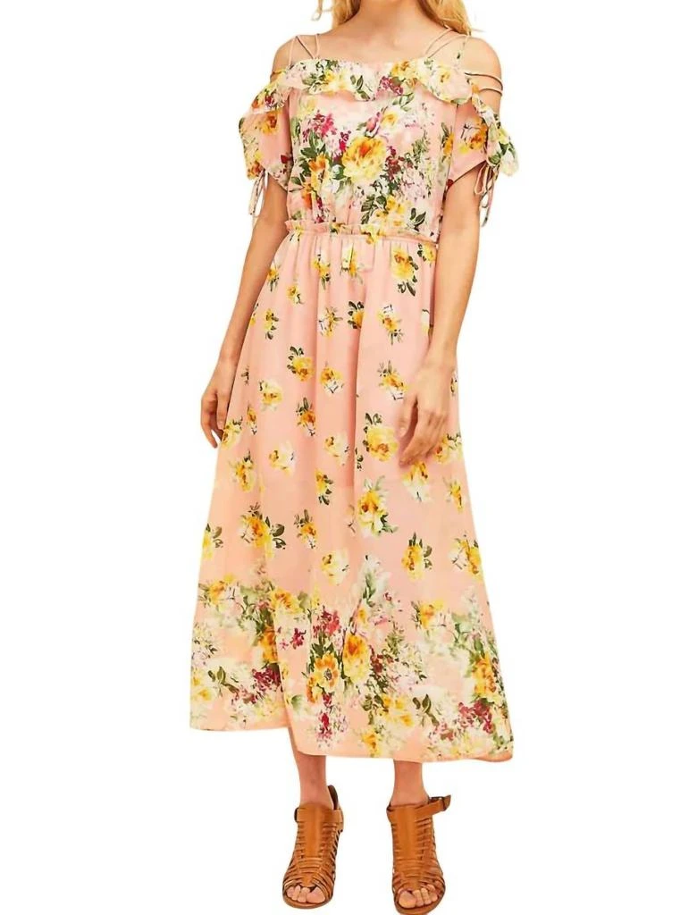 slim fit dress slacks Lace-Up Long Tiered Prom Dress with Floral Print– PromGirl main image 1