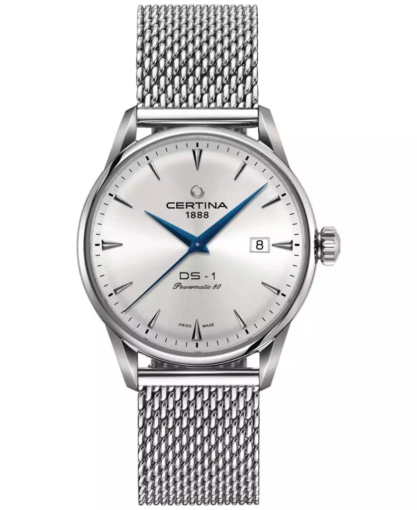 Certina Men's Swiss Automatic DS-1 Stainless Steel Bracelet Mesh Bracelet & Brown Leather Strap Watch 40mm Gift Set 1