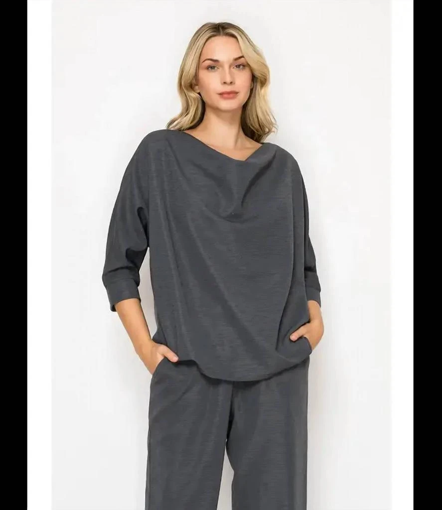 Joh Drape Neck Knit Top 
Pants Set In Charcoal 2