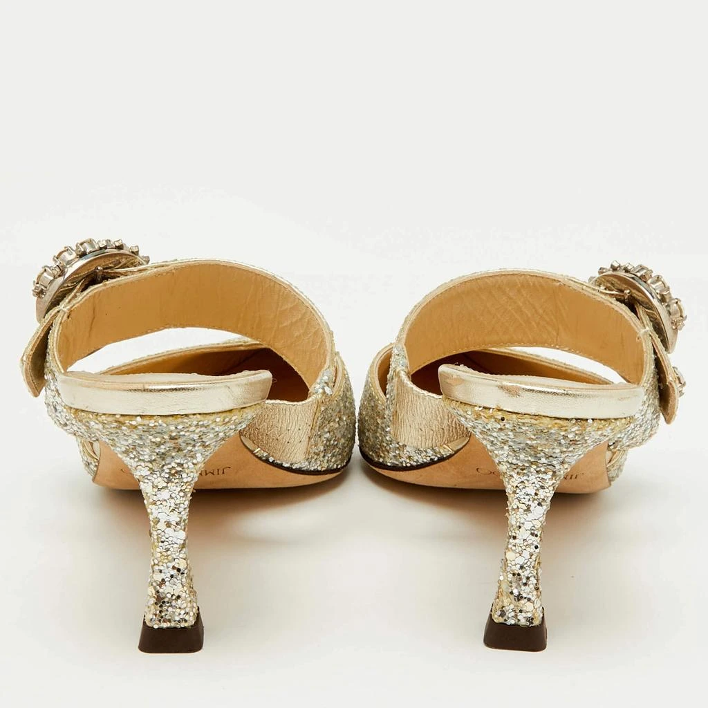 Jimmy Choo Jimmy Choo Silver Coarse Glitter Crystal Embellished Marta Mules Size 36 5