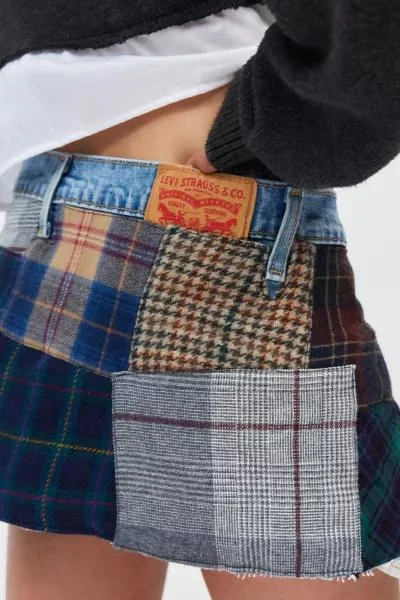 Urban Renewal ReMADE By UO Plaid Patched Denim Skirt 3