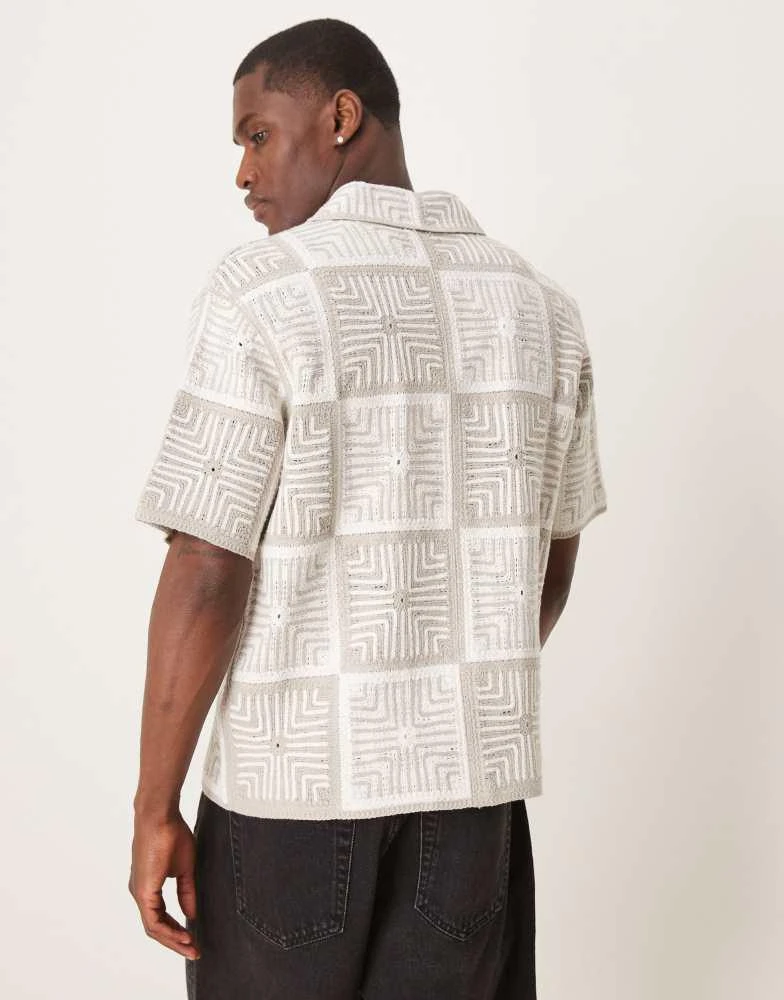 Abercrombie & Fitch Abercrombie & Fitch crochet knitted tile shirt in cream 4