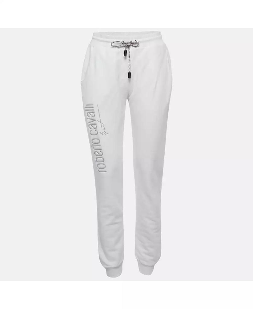 Pre-Owned Roberto Cavalli Women's Sport White Logo Print Cotton Joggers