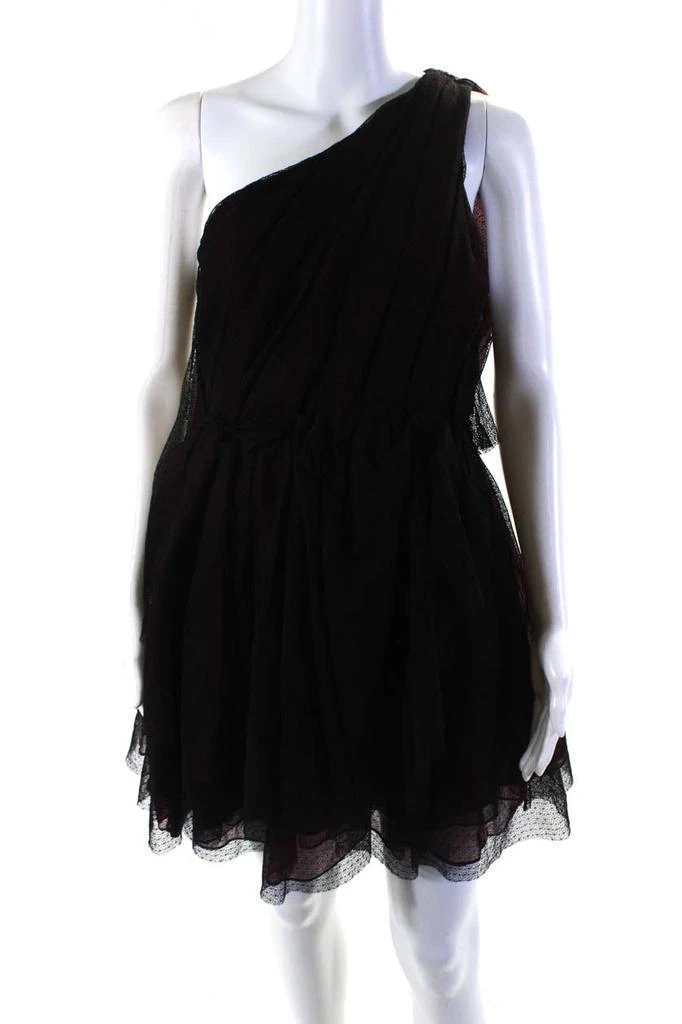Fotini Womens Side Zip One Shoulder Lace Overlay Cocktail Dress Black Red 1