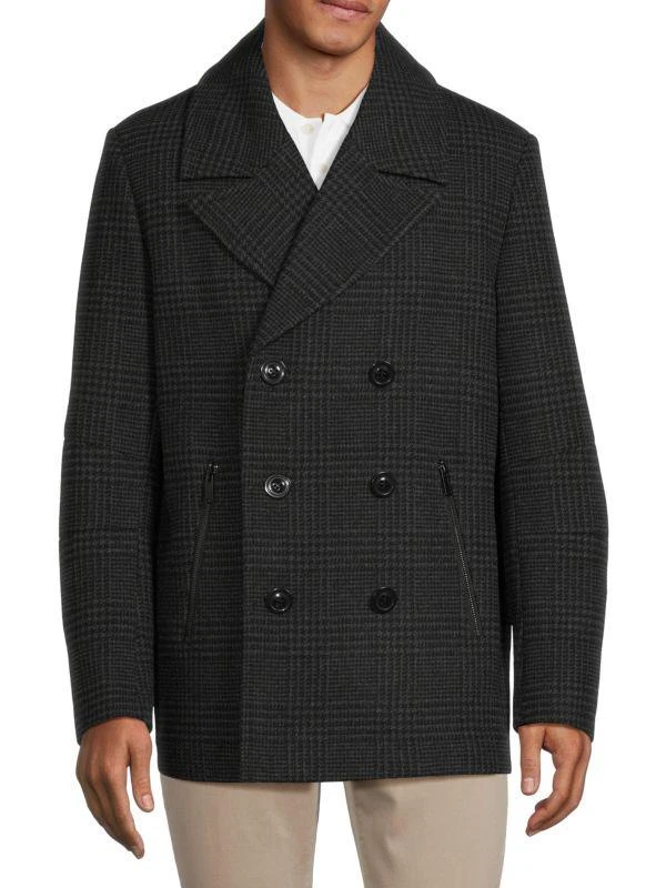 Karl Lagerfeld Paris Plaid Wool Blend Coat 1