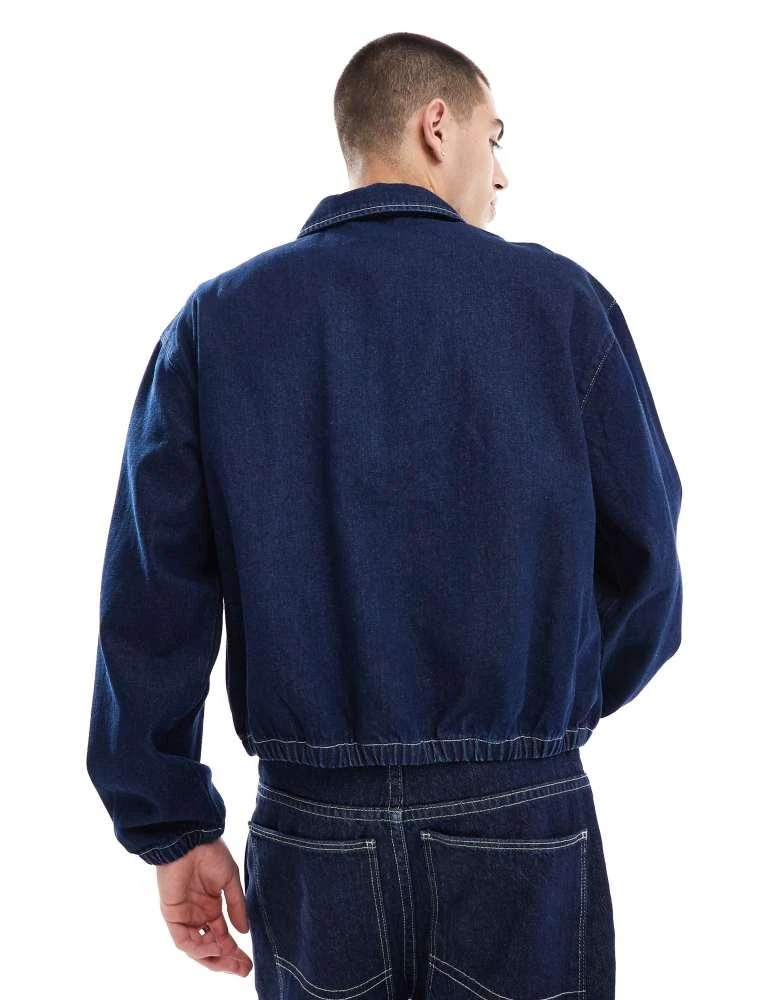 ASOS ASOS DESIGN cropped raw denim harrington jacket with contrast stitch 2