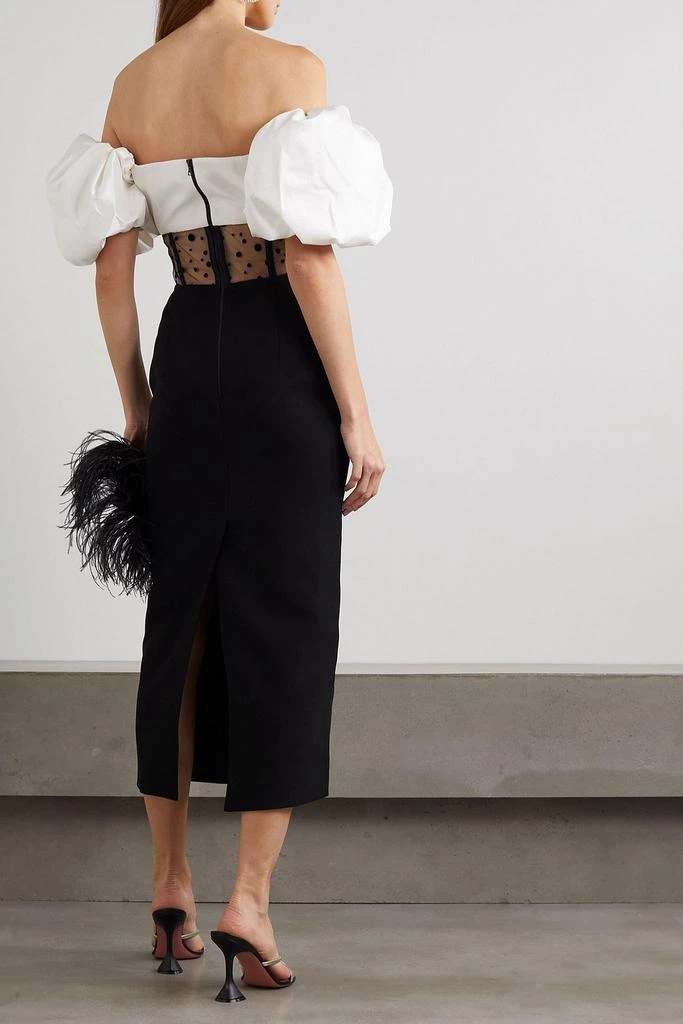 RASARIO Off-the-shoulder bow-detailed taffeta, flocked tulle and crepe midi dress 3