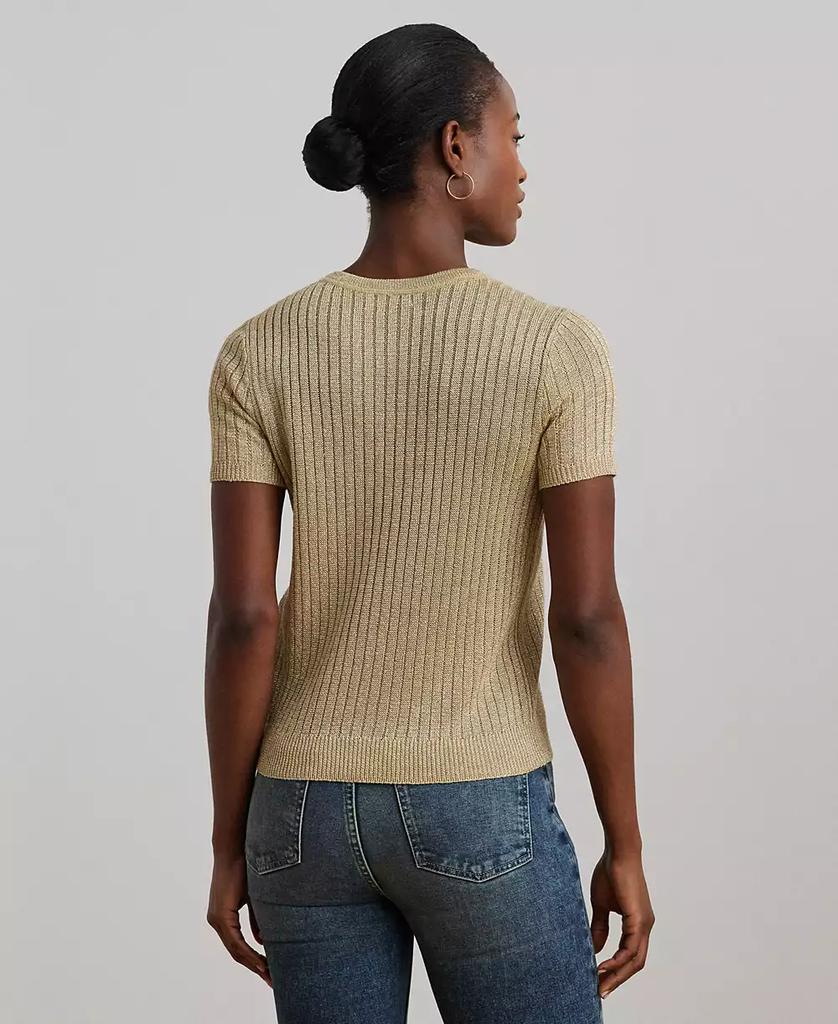 Ralph Lauren Women's Metallic Rib-Knit Short-Sleeve Sweater