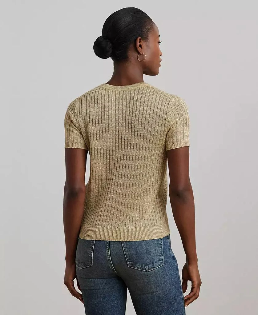 Ralph Lauren Women's Metallic Rib-Knit Short-Sleeve Sweater 2