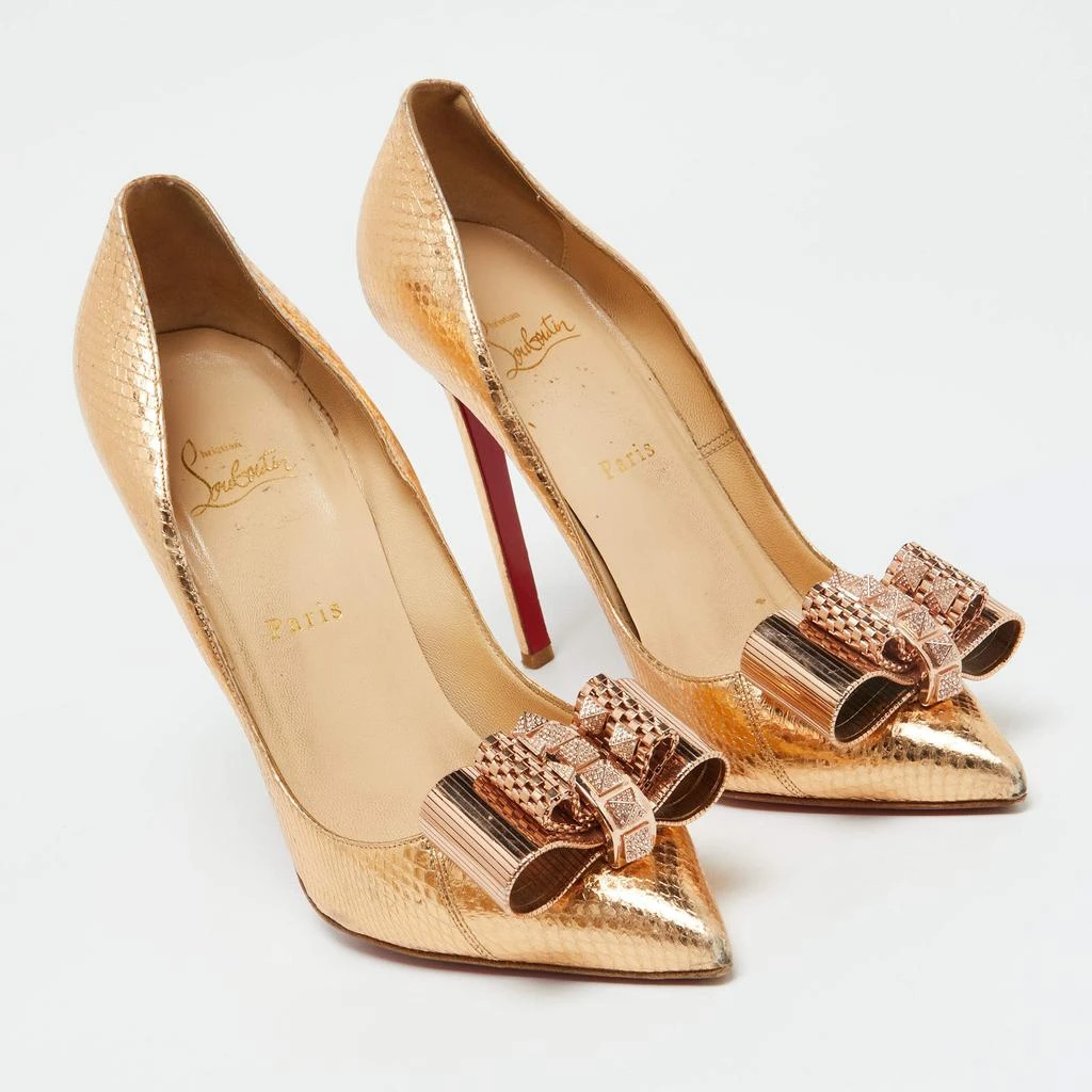 Christian Louboutin Christian Louboutin Gold Python Embossed Leather Metal Nodo Pigalle Pumps Size 40 4