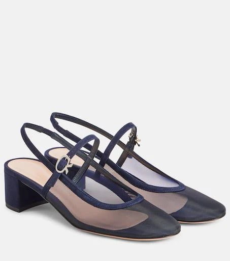 Gianvito Rossi Francoise 45 suede-trimmed slingback pumps 1