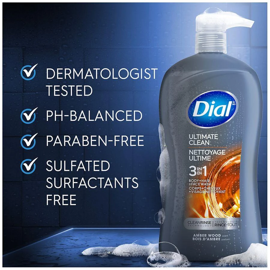 Dial Men Body + Hair + Face Wash, Ultimate Clean Amber Wood 9