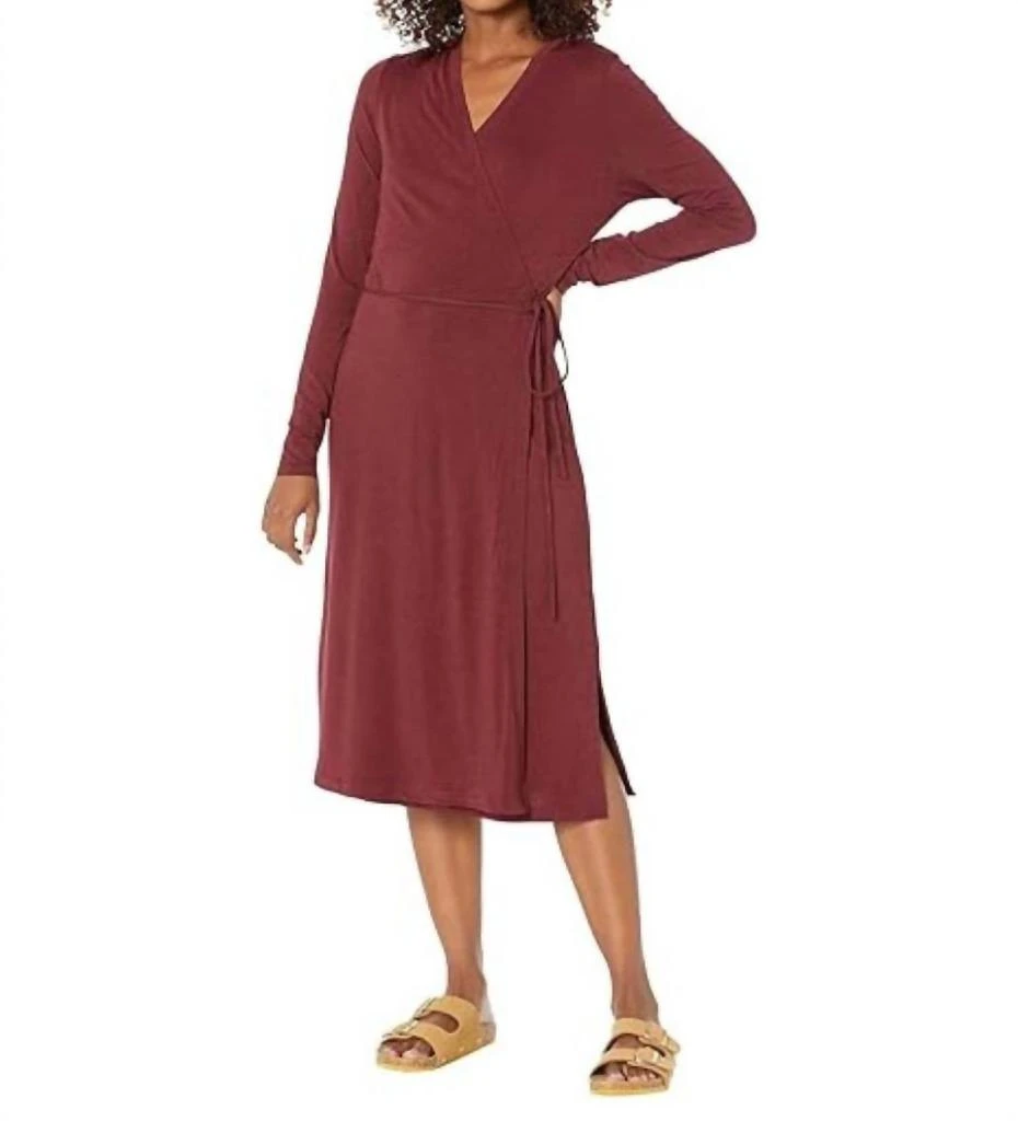 Prana Foundation Long Sleeve Wrap Dress In Maroon Heather 1