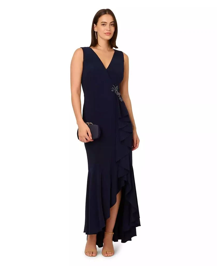 green emerald velvet dress Adrianna Papell Size Floral-Beaded Gown - French Blue