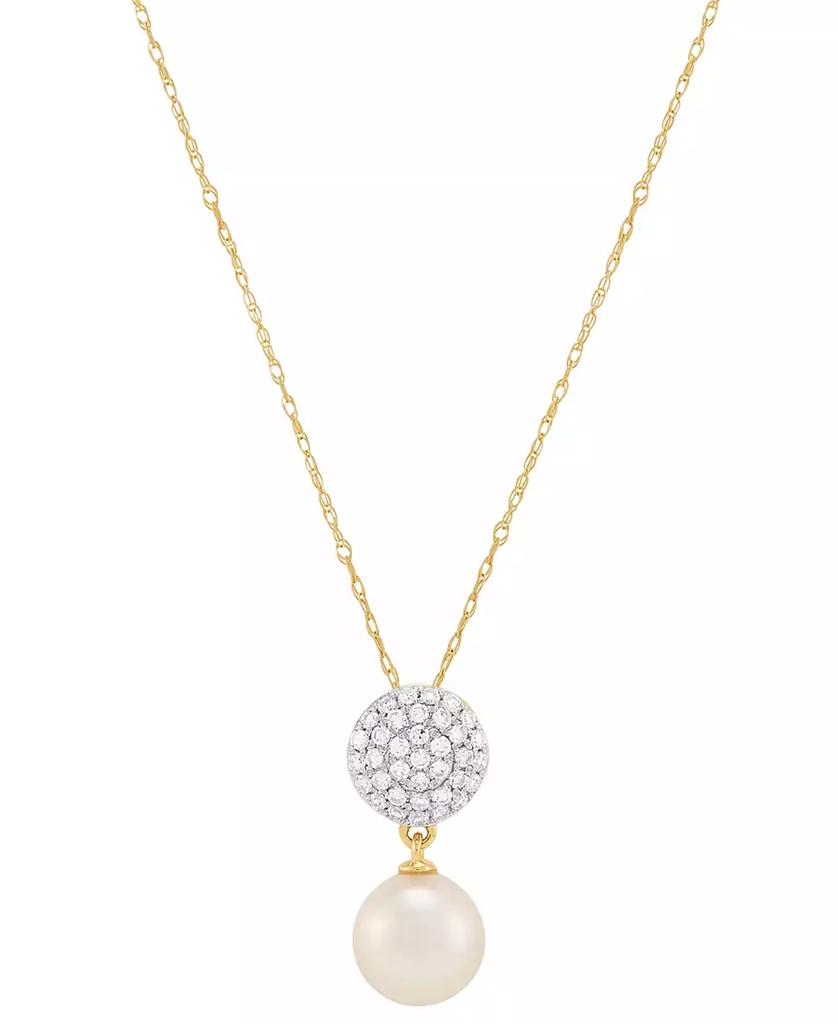 Honora Cultured Freshwater Pearl (7-1/2mm) & Diamond (1/4 ct. t.w.) Cluster Drop 18" Pendant Necklace in 14k Gold